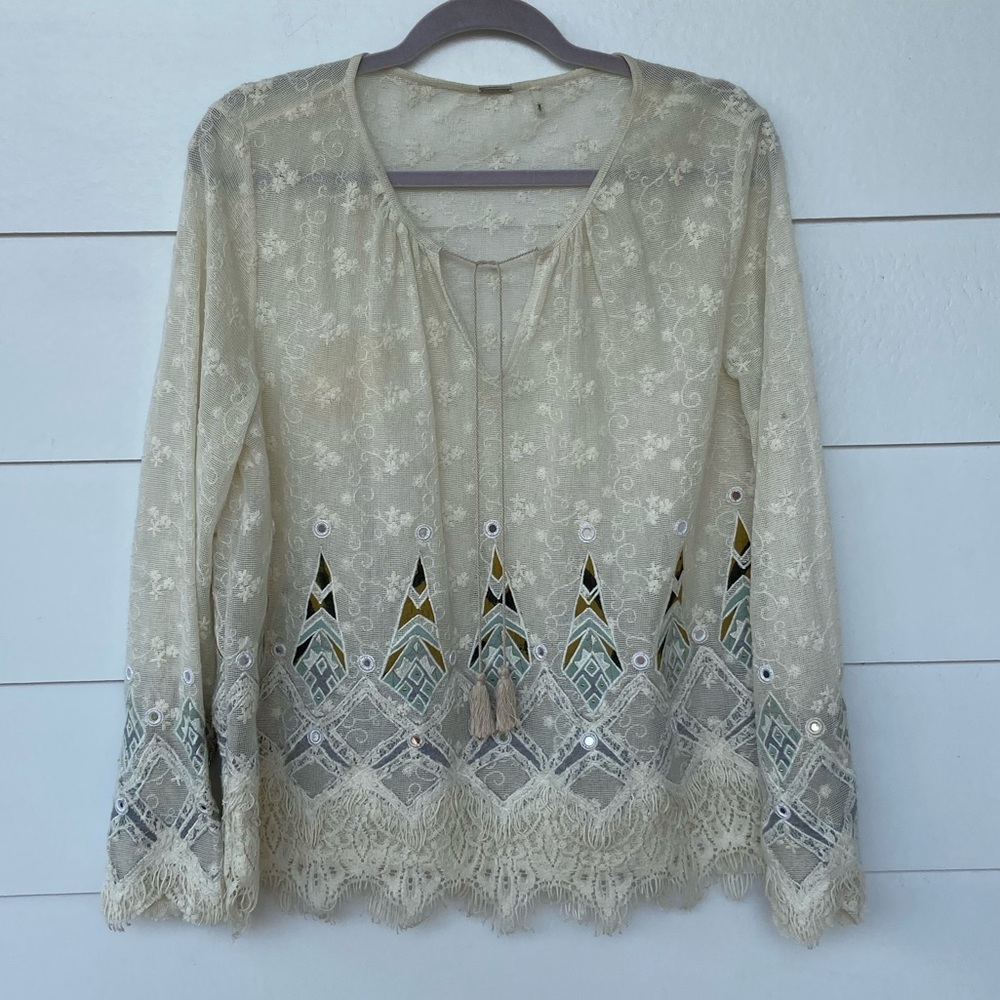 Elie Tahari Imelda Long Sleeve Embroidered Blouse